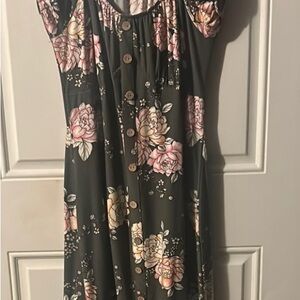 No Boundaries Asymmetrical Floral Dress - Green and Pink